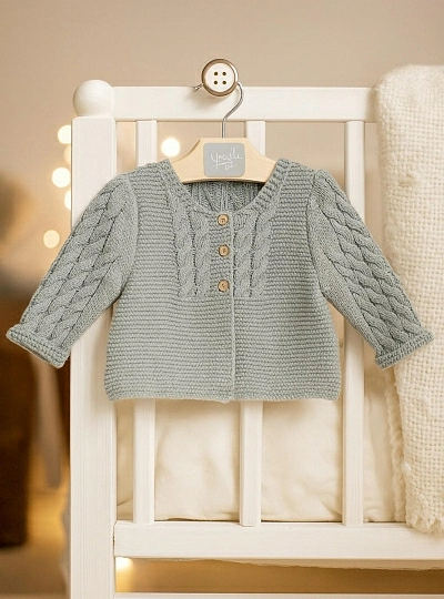 Long silk green knitted jacket.