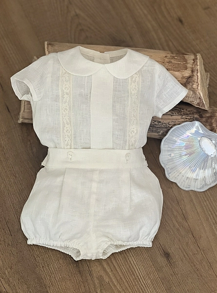 Natural linen shirt and bloomers set for boy.