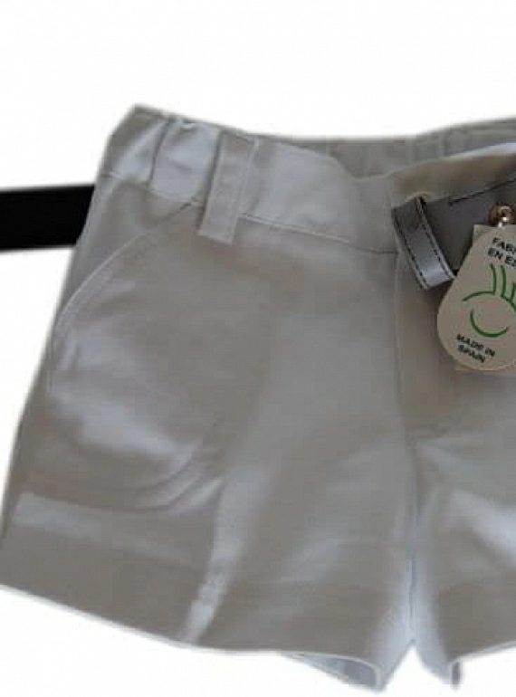 Pantalon de niño sarga con cinturon blanco/gris