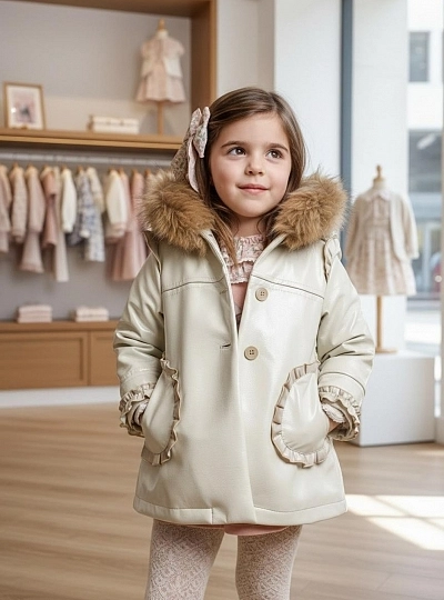 Patent leather coat for girls with detachable fur trim – La Martinica Patent leather coat for girls with detachable fur trim – La Martinica