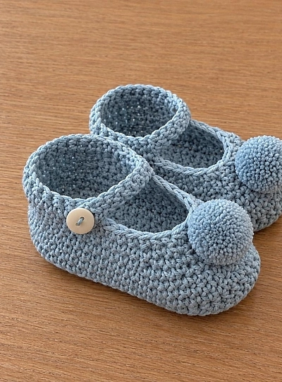 Patucos Artesanales Bebé de Punto con Pompón | Unisex Patucos Artesanales Bebé de Punto con Pompón | Unisex