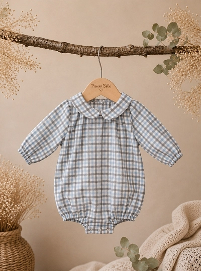 Pelele para niño colección Nube de cuadros azul