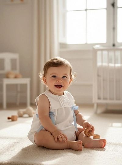 Pelele para niño de piqué blanco. Colección Montreal