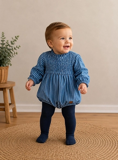 Pelele unisex azul jean de rayas blancas Pelele unisex azul jean de rayas blancas