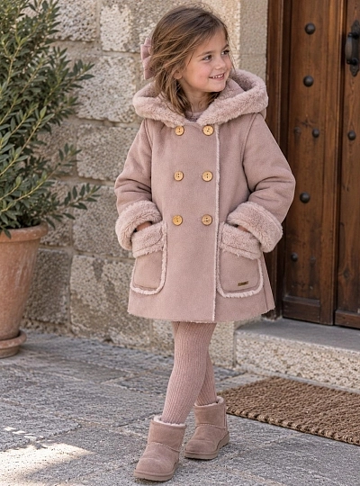 Pelliza unisex con pelo rosa empolvado y camel Pelliza unisex con pelo rosa empolvado y camel