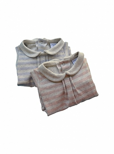 Pijamita de bebe a rayas azul o rosa con gris. Varias tallas. O-Inv