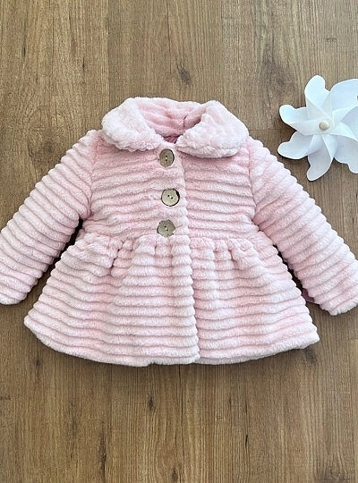 Pink or beige striped fur coat for girl