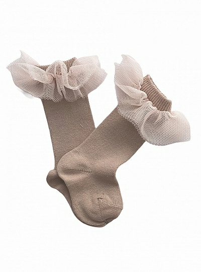 Plain high sock with tulle. Various colors