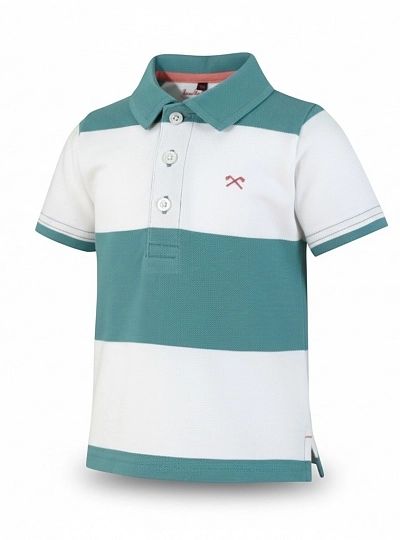Polo para niño de rayas turquesa y blanco.