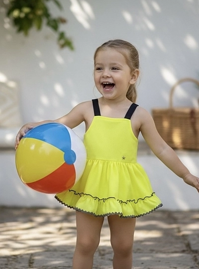 Ranita Falda vichy fluor verde con tirantes en negro