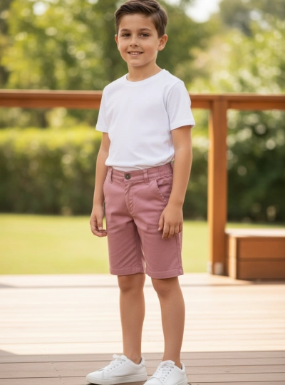 Raspberry-colored canvas shorts for boys