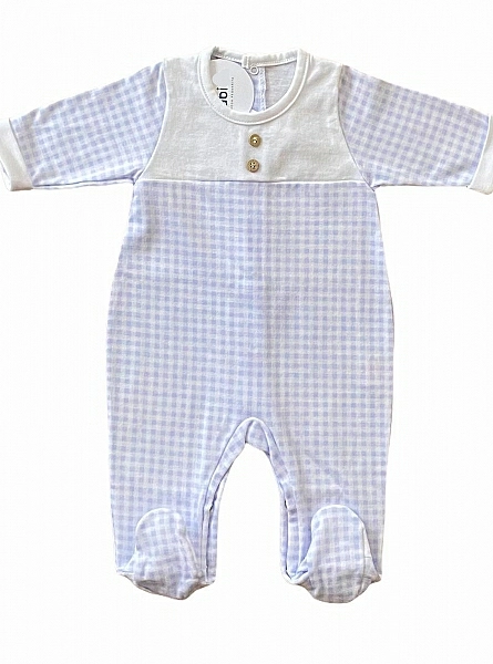Romper or pajamas with a gingham check. Pink or blue.