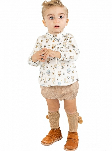 Set for boy blouse and bloomers. Teddy bear print