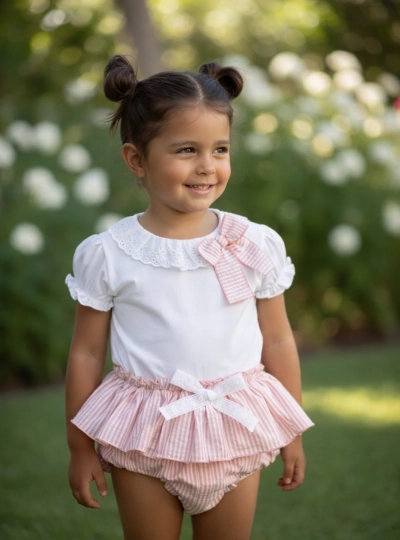 Set: White T-shirt and pale pink striped panties