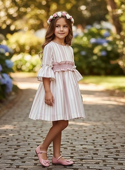 Striped dress with half sleeves, Porcelain collection Striped dress with half sleeves, Porcelain collection