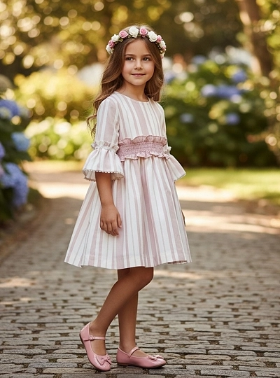 Striped dress with half sleeves, Porcelain collection Striped dress with half sleeves, Porcelain collection