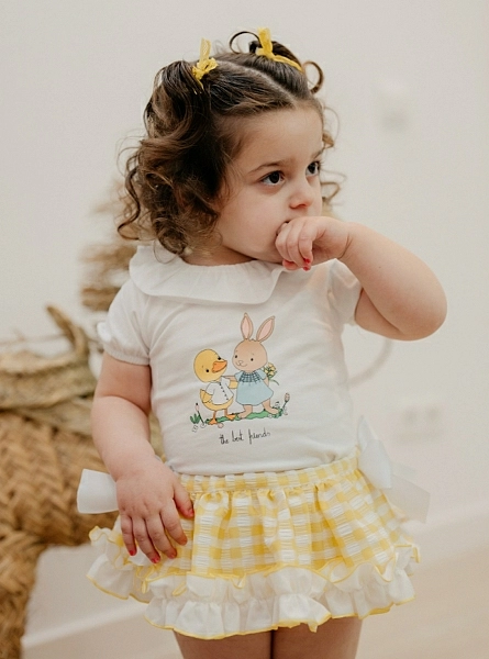 T-shirt and panties for girls from Pio Pio Yellow Vichy Collection