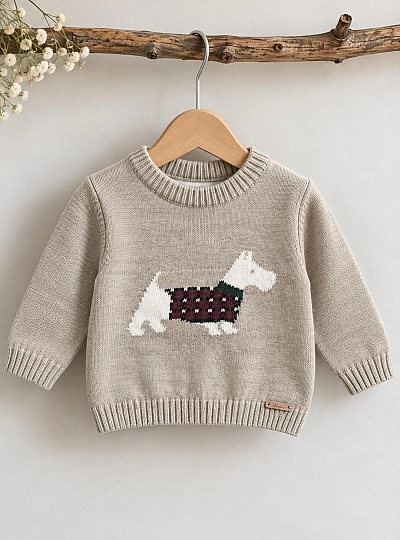 Tan-colored boys' sweater with a puppy – Tineo Collection Tan-colored boys' sweater with a puppy – Tineo Collection