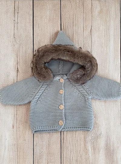 Trenca de bebé unisex en punto gordito con capucha
