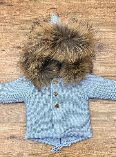 Trenka for boy in chubby knit with natural fur.