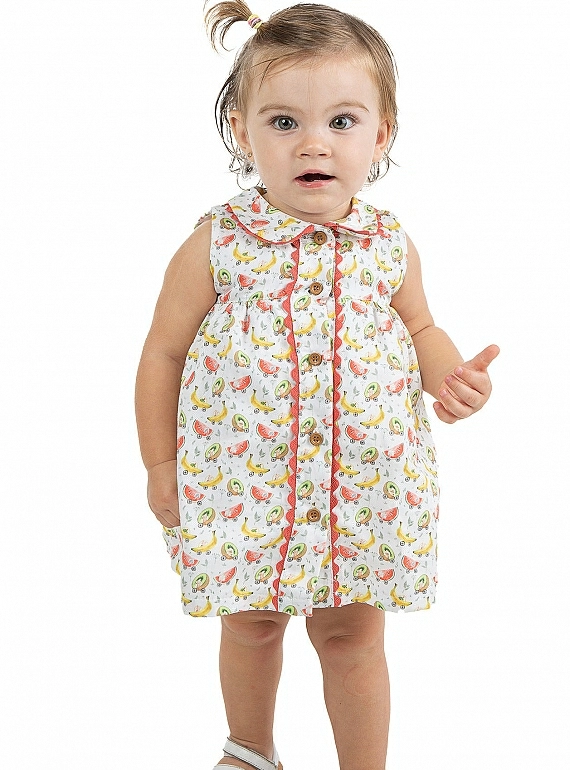 Tropical fruit collection baby dress with collar