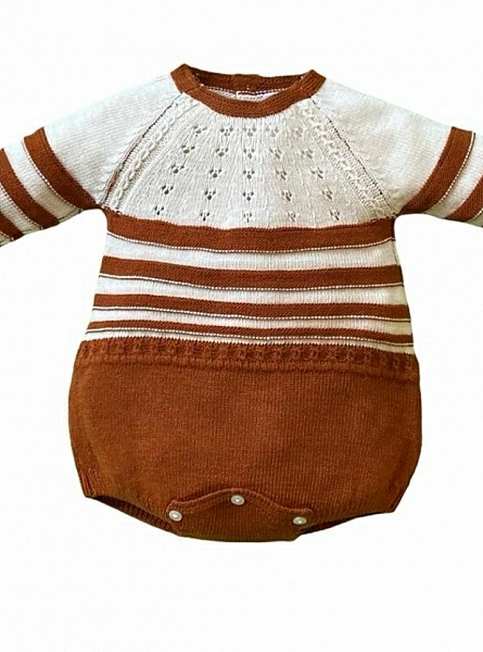 Two-color knitted romper for boys. Ideal