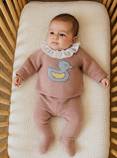 Two-piece outfit for girls with a duck print from La Martinica
