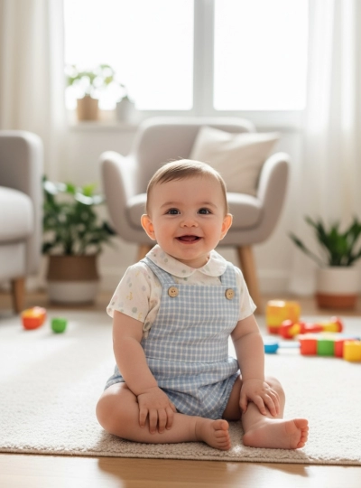 Two-piece set for children, dungarees and blouse, Delfín collection