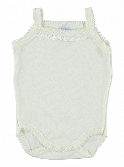 Unisex bodysuit with embroidered strip and suspenders. 4 colors