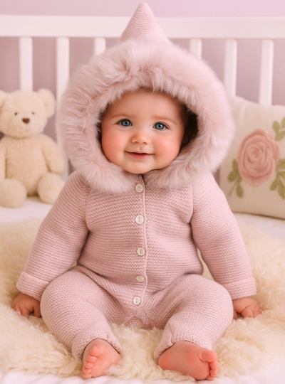 Unisex knit jumper with fur hood