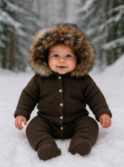 Unisex knit jumper with fur hood