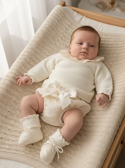 Unisex knitted set and beige panties for baby