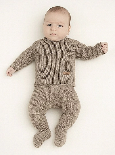 Unisex set in sand color. Made of Italian merino wool. Unisex set in sand color. Made of Italian merino wool.