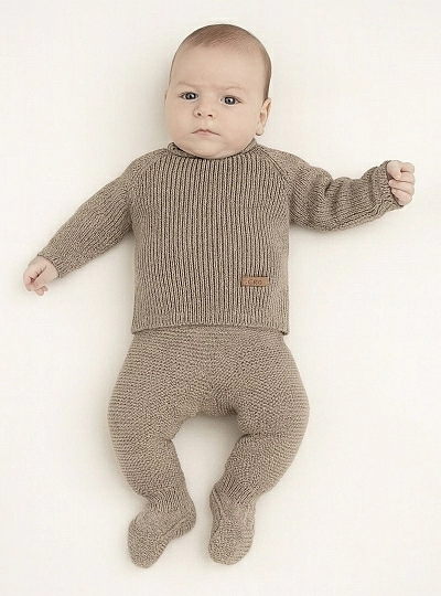 Unisex set in sand color. Made of Italian merino wool.
