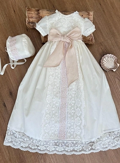 Unisex set. Organza skirt and hood with linen bow. M.Short