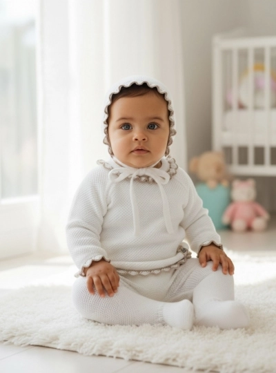 Unisex three-piece set, white with sand