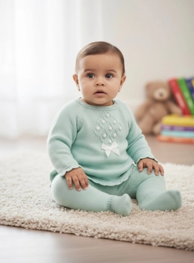 Unisex two-piece summer knit set. Green