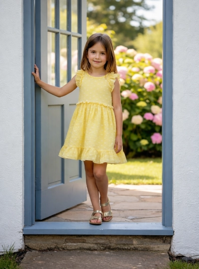 Vestido de plumeti amarillo colección Pretty Vestido de plumeti amarillo colección Pretty