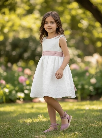 Vestido para ceremonia. Lazo de lino en dos colores Vestido para ceremonia. Lazo de lino en dos colores