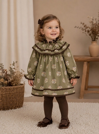 Vestido para niña colección Calabazas de viella estampada Vestido para niña colección Calabazas de viella estampada