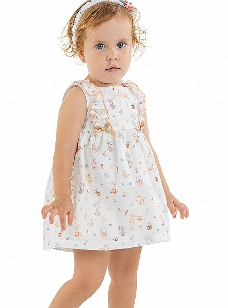 Viella dress with white background with bunnies