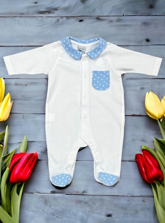 White and blue unisex romper Diana Collection