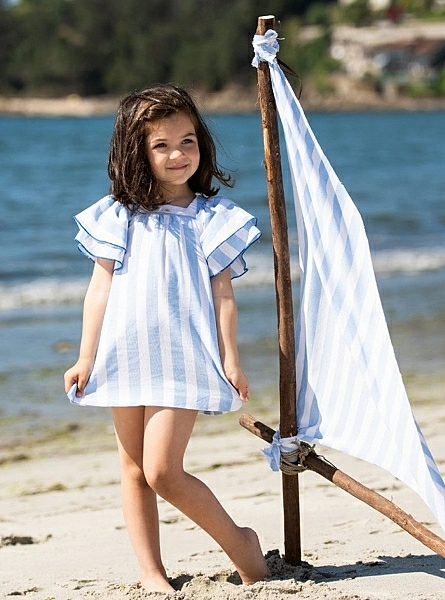 White and navy striped dress Puerto de Foque collection