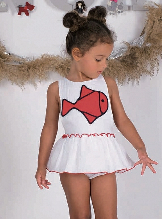 White and red ruffled romper Azucena collection