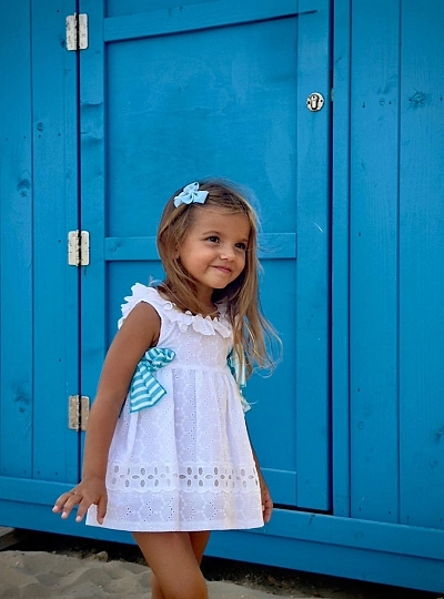 White dress from the turquoise gingham collection