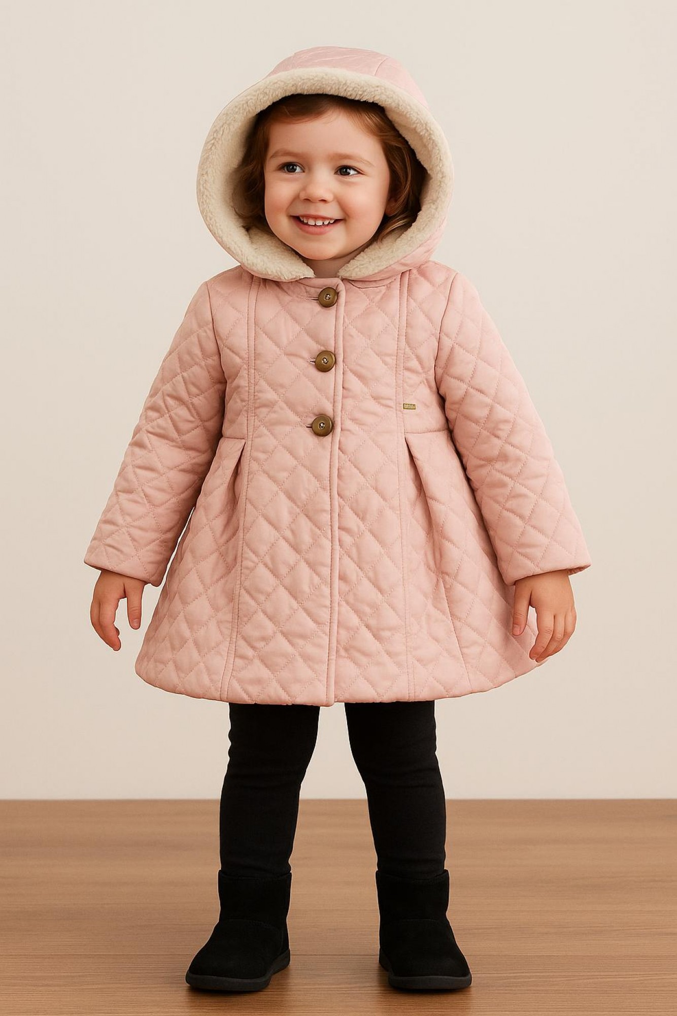 Abrigo acolchado para rosa empolvado con borreguito Primer - Main Image