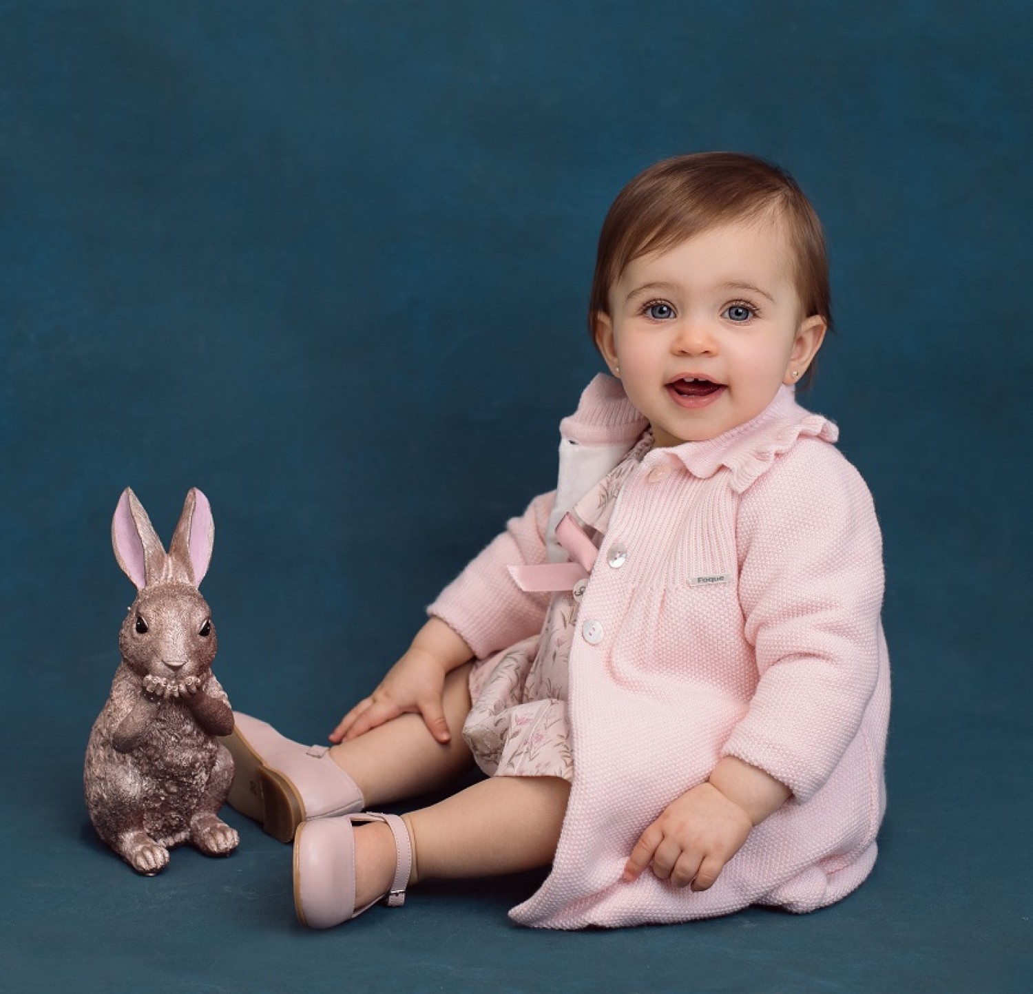 Girl s coat in pink knitted baby brand Foque Primer Beb