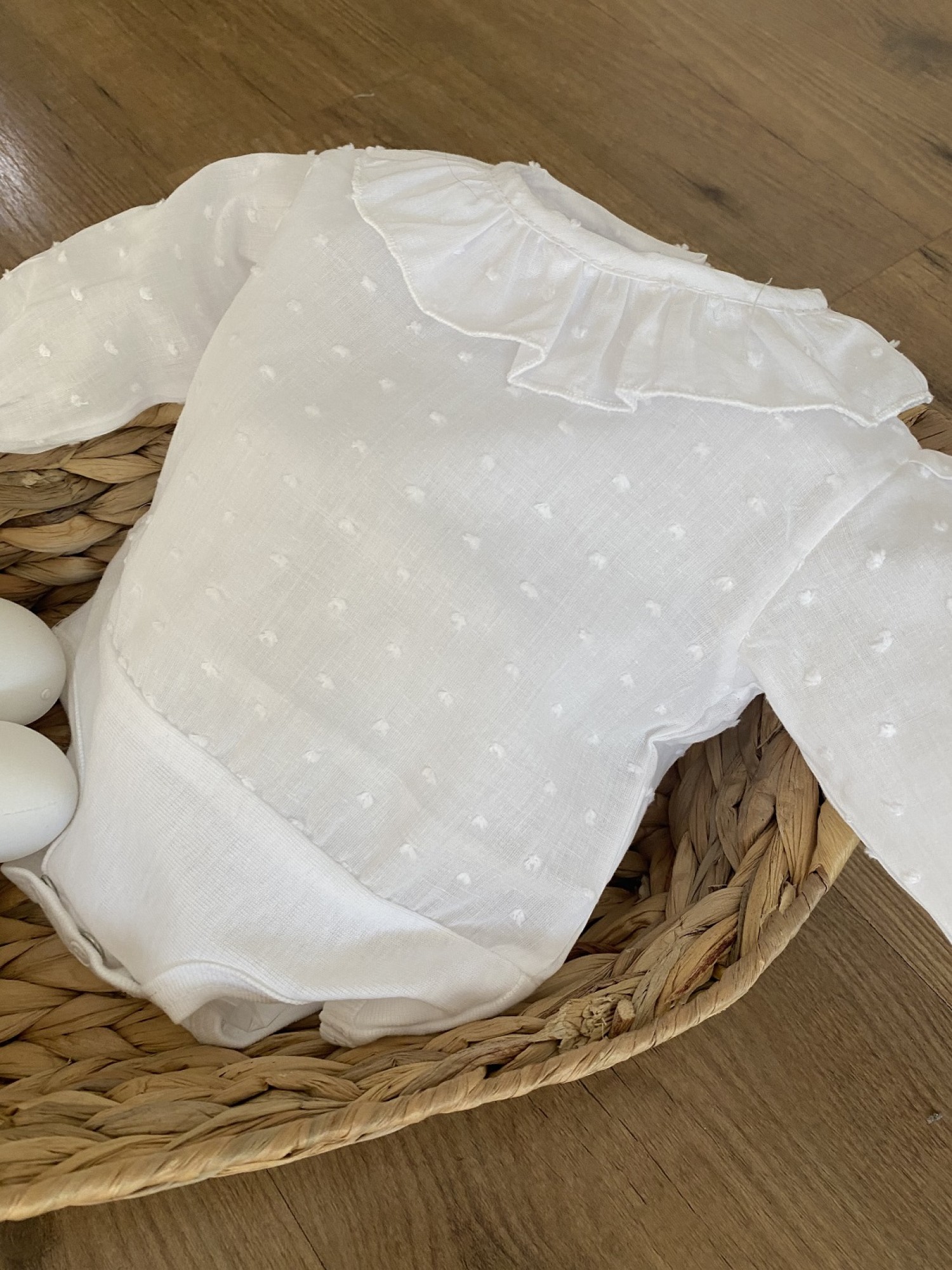 Body camisa de plumeti blanco en manga larga Primer Beb