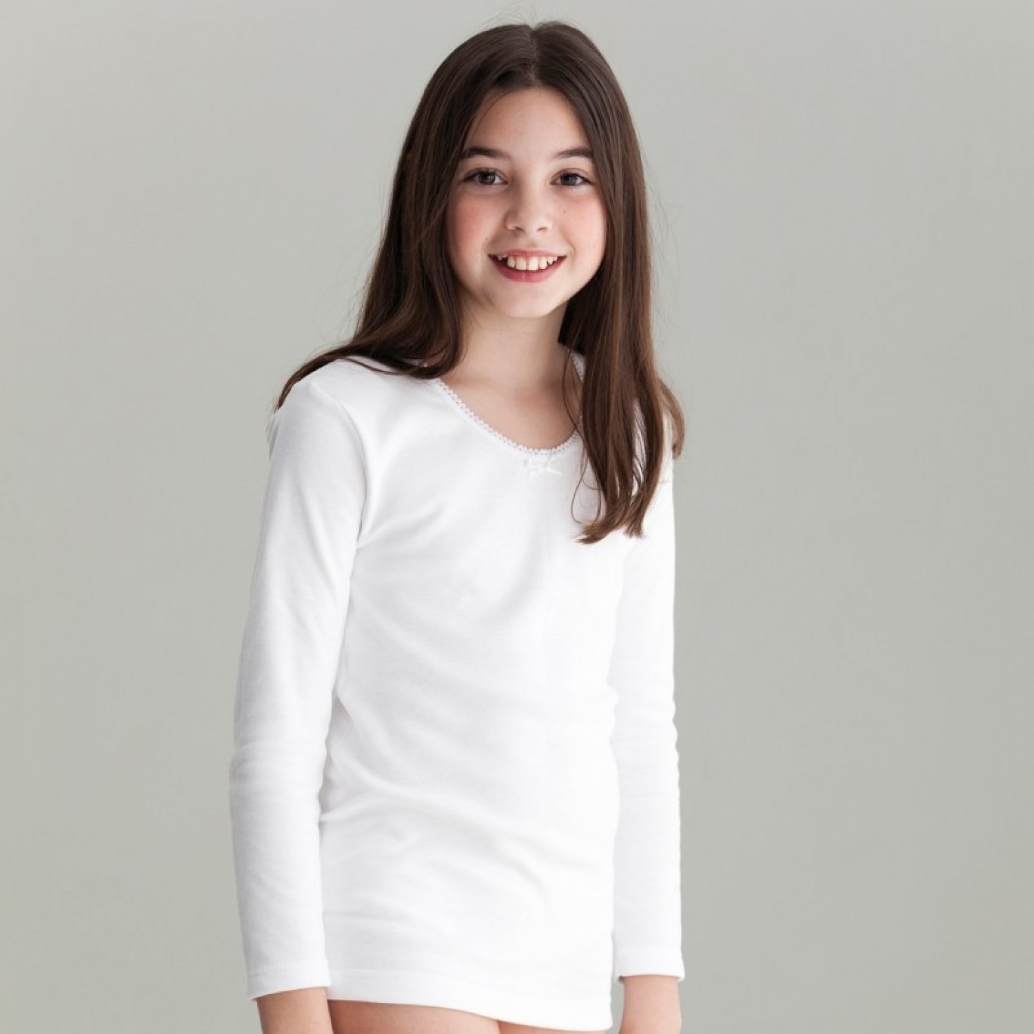 Camiseta interior de niña blanca en manga larga - Blanco
