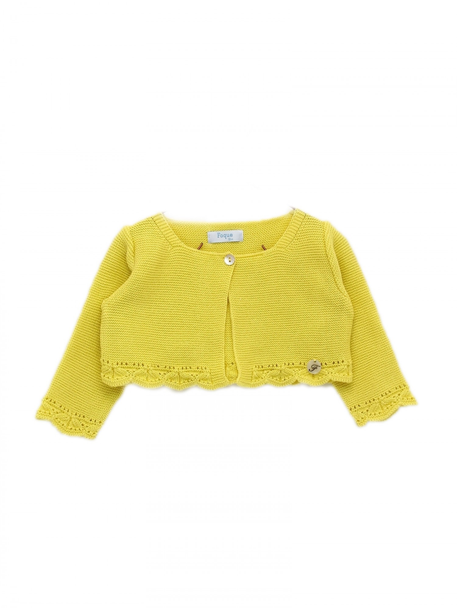 Chaqueta de niña en color amarillo punto de Algodón | Primer Bebé